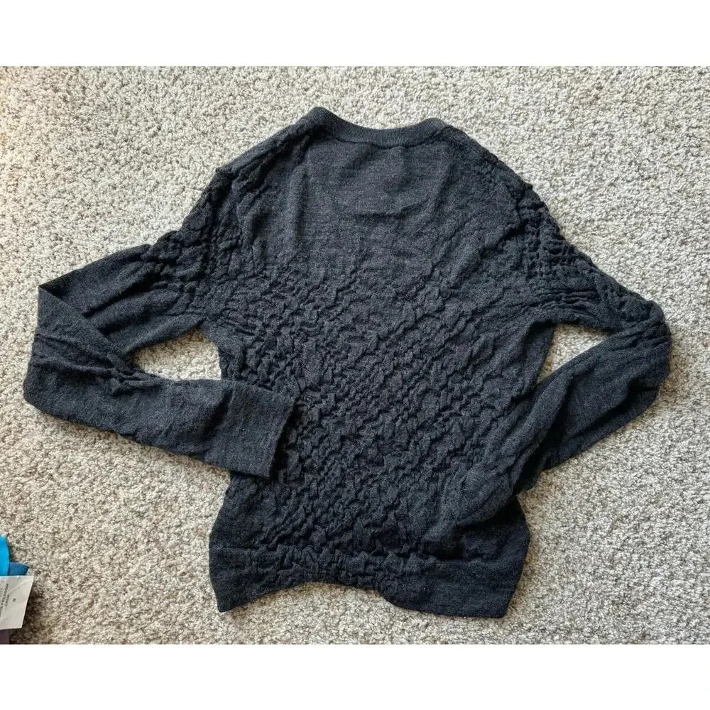 VINCE Sweater/shirt, 100% wool, lightweight, 1/4 button down, scrunched/smocked